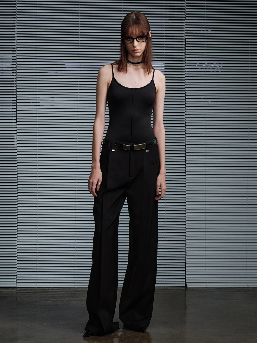 

High Waist Straight Leg Casual Metal Texture Bla Trousers for Women Spring Summer Long Pants Moduler Original Cultural Design