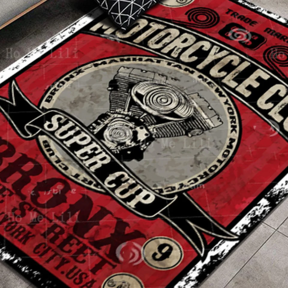 The 69 Motorbike Club Badge Of Biker Yearning Non Slip Flannel Floor Rugs By Ho Me Lili