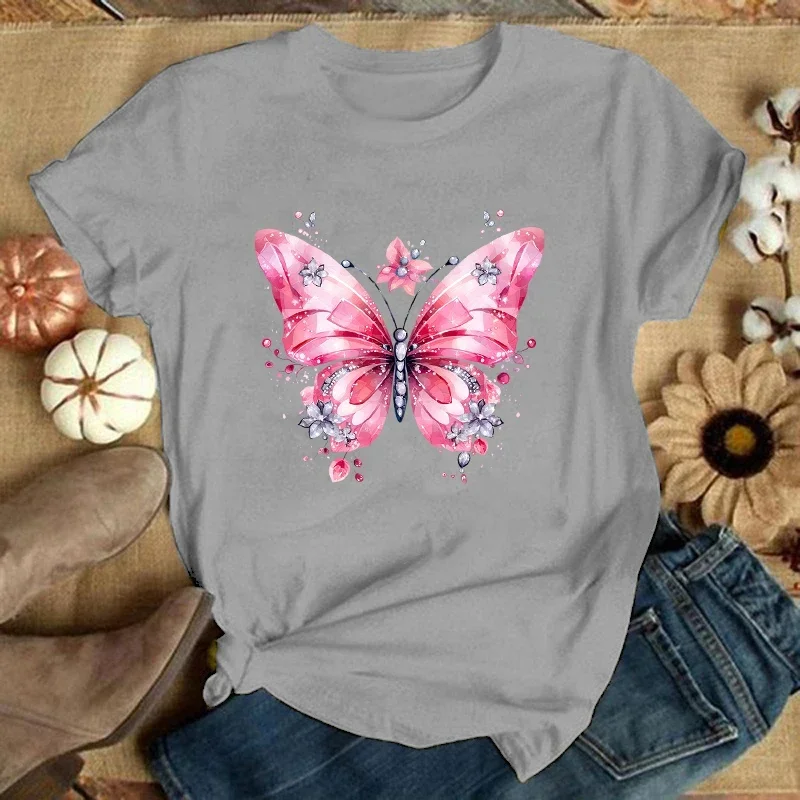 Modne kwiaty nadrukowany motyl t-shirty męskie kobiety letnie casualowe t-shirty z krótkim rękawem koszule z okrągłym dekoltem kwiaty motyl topy