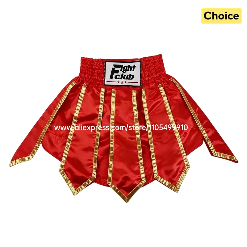 Muay Thai Shorts Gladiator Boxhosen Rot-Gold für Männer, Frauen und Kinder, Kickbox-Kampfshorts mit Bändern, MMA-Trainings- und Wettkampfhosen