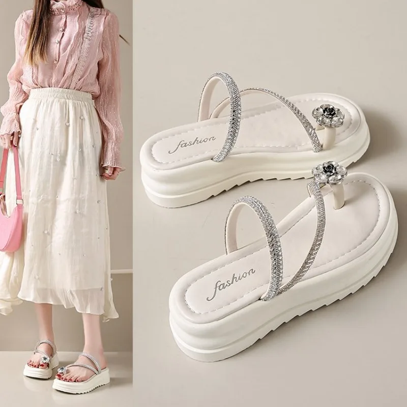 

5.5CM Women Clip Toe Chunky Platform Sandals High Heels Gladiator Slippers Woman Fashion Trendy Summer Beach Leisure Flip Flops