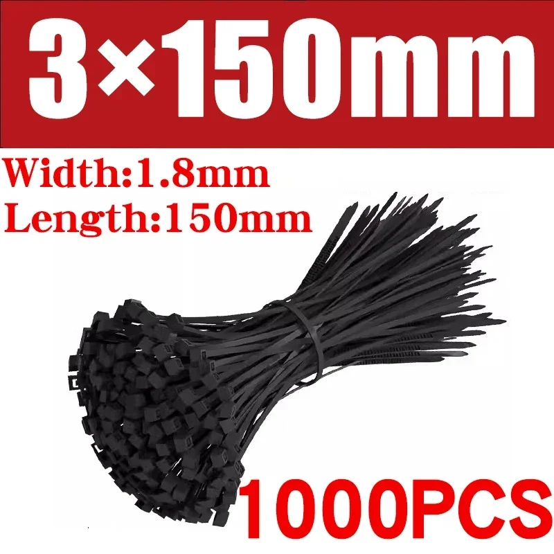 500/1000pcs selbstsicher nde Kunststoff-Nylon binder schwarze Reiß verschluss bänder Riemen Nylon-Kabelbinder-Set Befestigungs ring Schlaufe Draht wickel