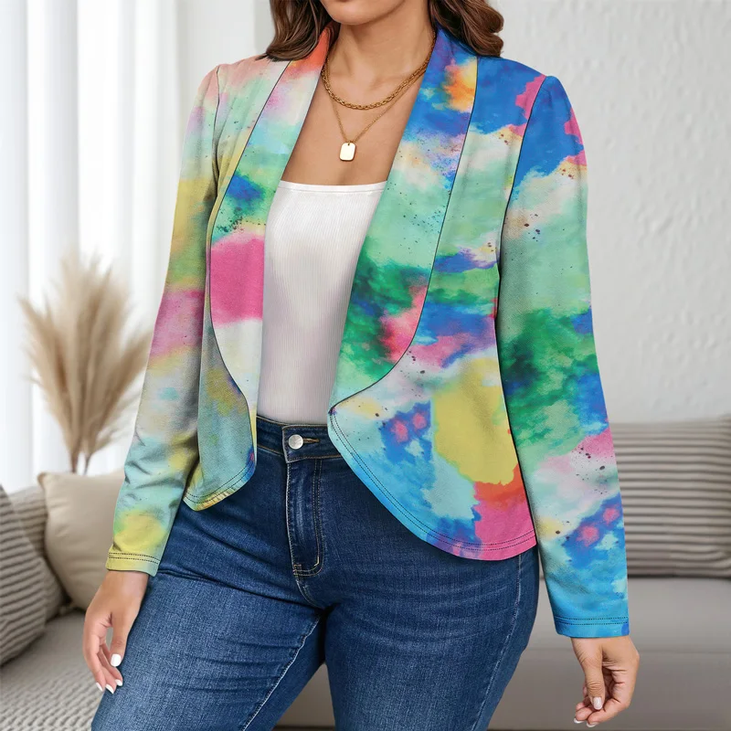 Leve e confortável jaqueta de terno feminino tie dye outono mármore impresso elegante casual grande lapela blazer 2025 novo solto ajuste tren