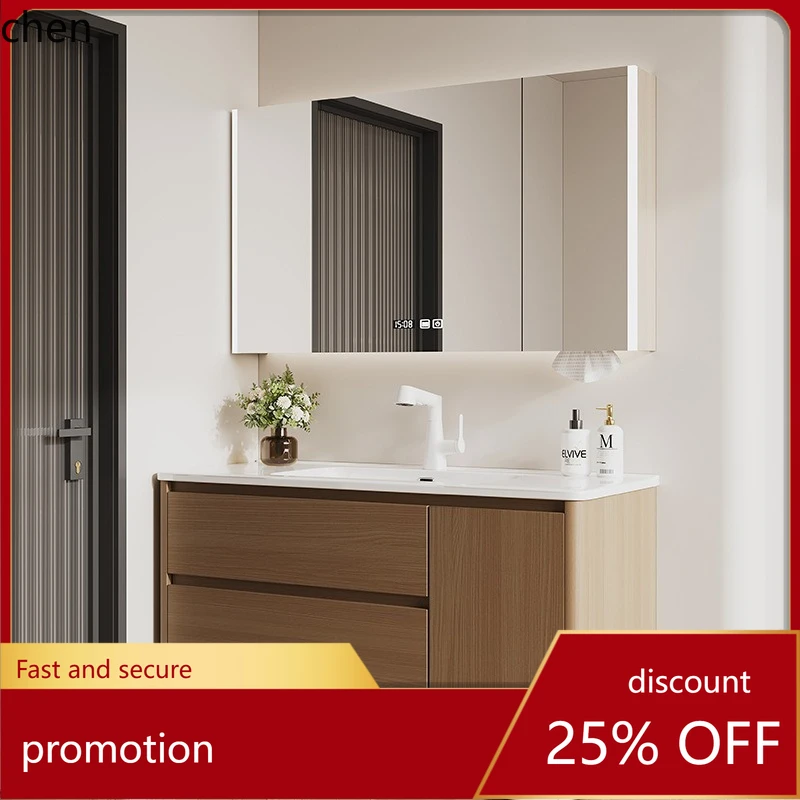 PYH Stainless Steel Cream Style Painted Bathroom Ceramic Waterproof Moisture-Proof Washstand Integrated Basin