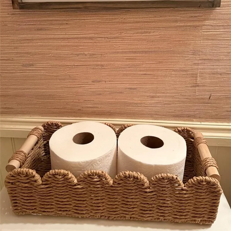

MCGS-For Home For Over Toilet Storage Shelf Rope Scalloped Edge Decorative Baskets 2Pcs For Living Room, Bedroom Toiletries