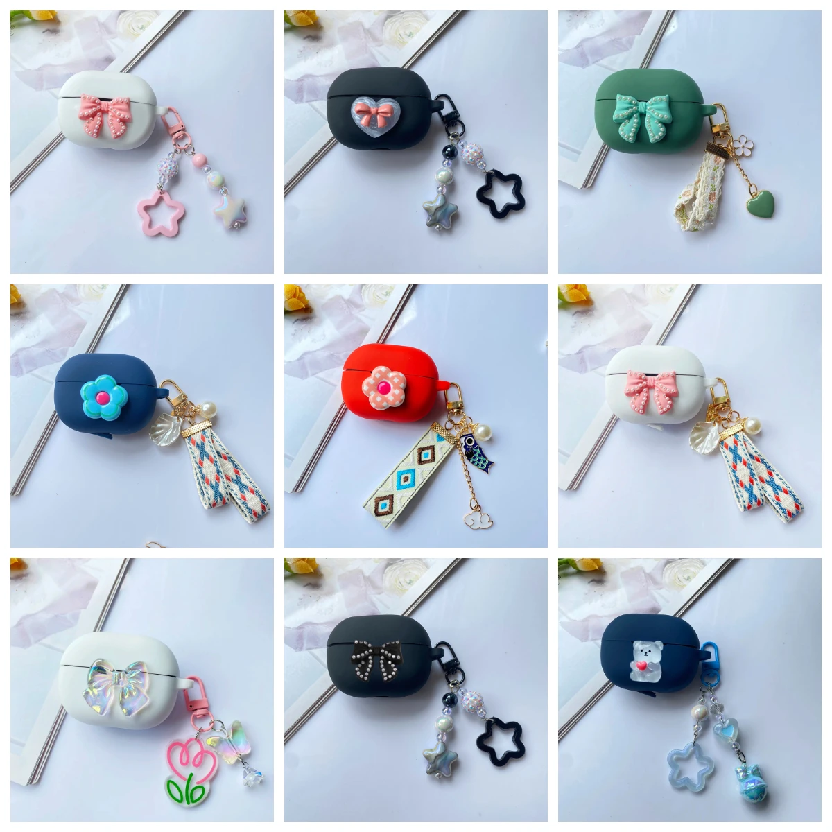 For SoundPEATS POP Clip2/UU2/ Air 6 HS /Q3 Pro/PearlClip/Pro Case cute cartoon / flower keychain Silicone Earphone cover