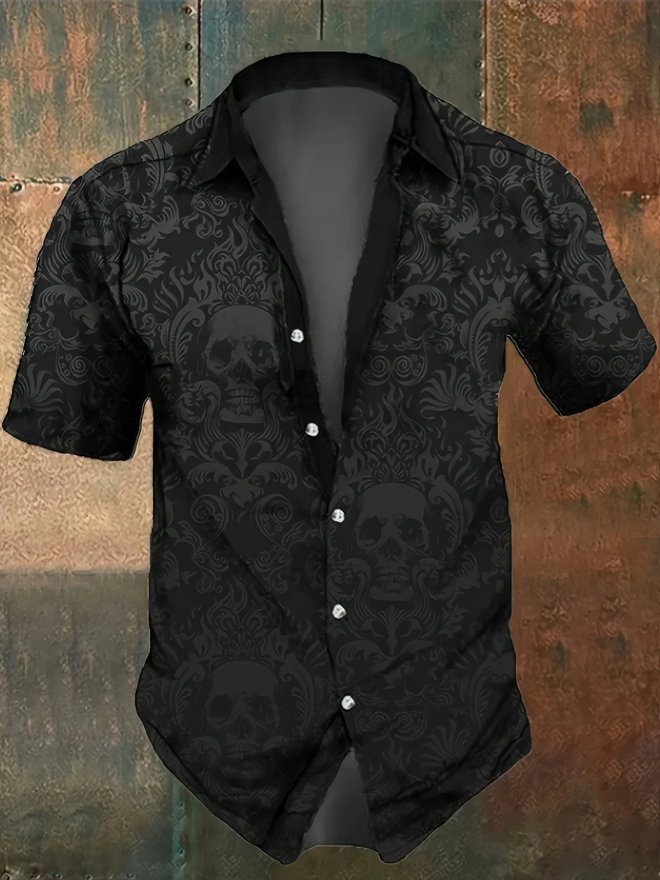 3D Printed Skull Shirt Men Short Sleeve Vintage Baroque Dark Retro Casual Cool Loose Fashion Trendy Funny Streetwear Gothic