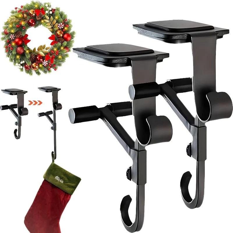 

1/2/3pcs Garland Holder Heavy Duty 2-in-1 Fireplace Stocking and Garland Hanger Adjustable Christmas Mantle Hanger Dual Hooks
