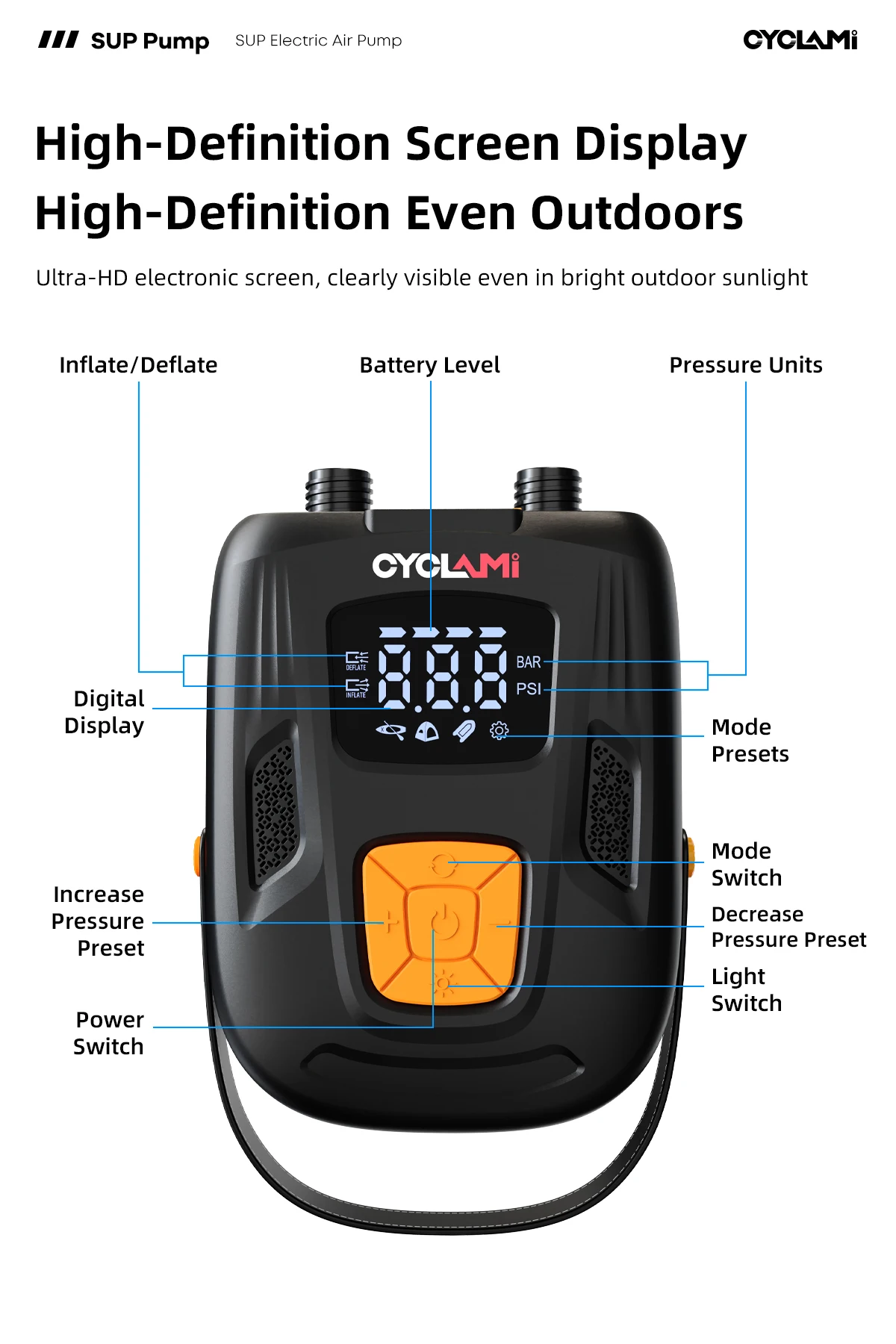 2026 NEU 12000mAh 20PSI Wiederaufladbare Luftpumpe für Aufblasbare Zelte SUP PVC-Boote Kajak-Zubehör für Surfen Kitesurfen Matratzen – Detail 7