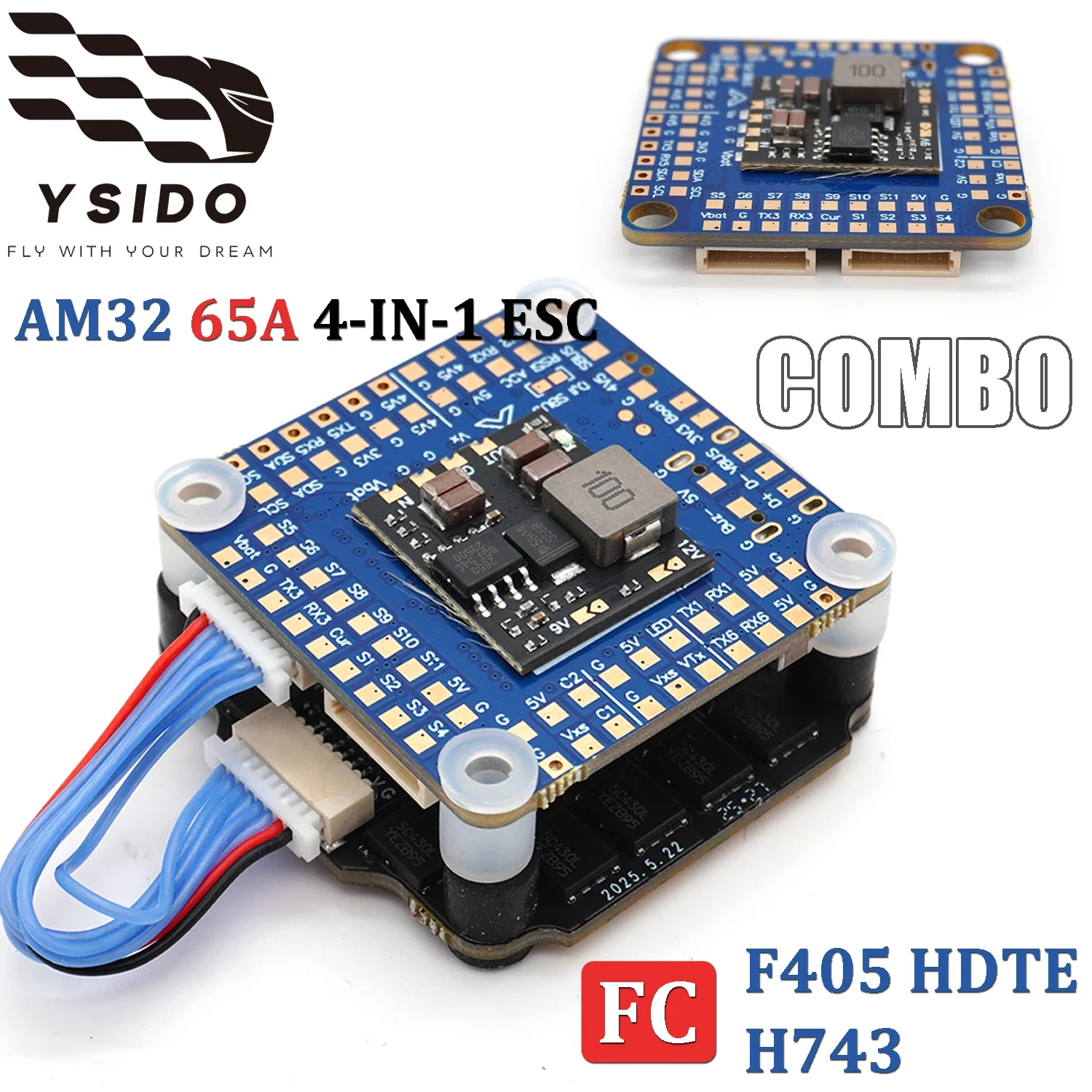 SkyDElYSIDO F405-HDTE H743 Flight Controller AM32 65A 4-IN-1 ESC 2-8S LIPO Stack/Flytower For RC FPV Long Range Racing  DIY