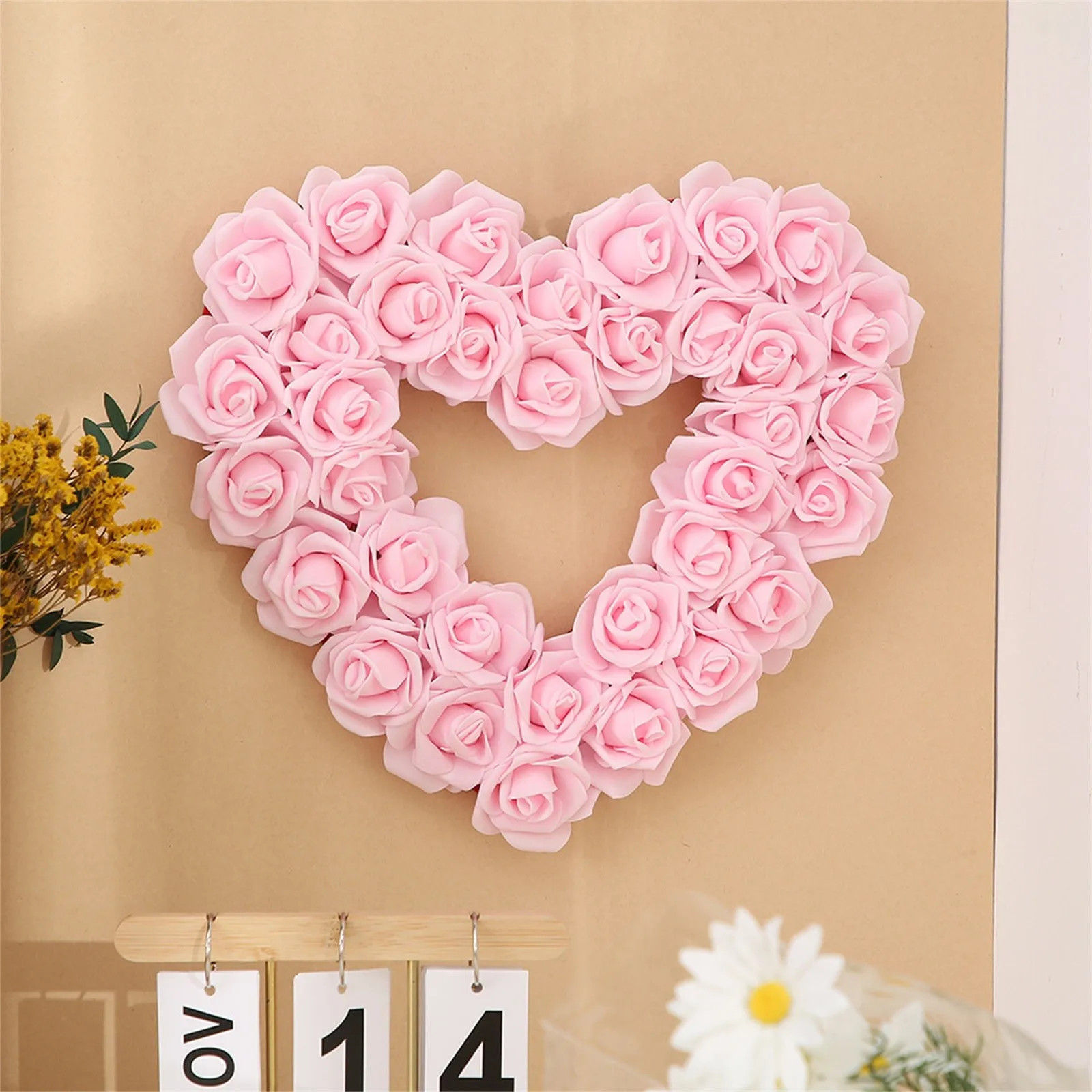 Heart Shaped Wreath Decor Spring Wreath Artificial Heart Shaped Design Door Sign Door Wreath For Front Door Valentines Day