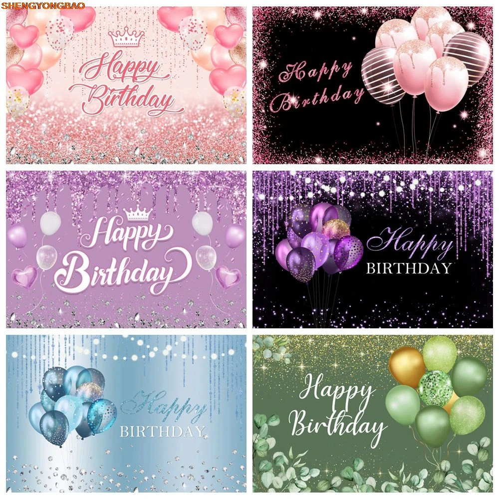 

Girl Boy Adult Birthday Party Backdrop Glitter Diamond Balloons Custom Name Photography Background Photo Studio Photoshoot Props