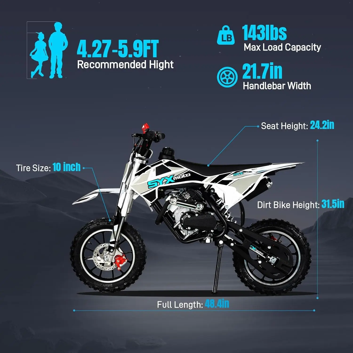 SYX MOTO 58cc Dirt Bike for Kids 4-Stroke Gas Powered Mini Pit Bike Off Road Motorcycle Gift for Children Motorcycle Dirt Bike