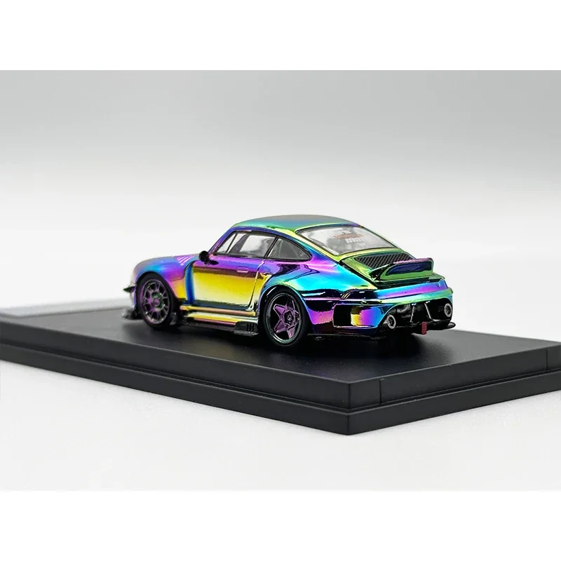 1:64 DCM RWB 993 Ducktail Chrome Modified Magnetic Detachable Hood Diecast Diorama Car Model