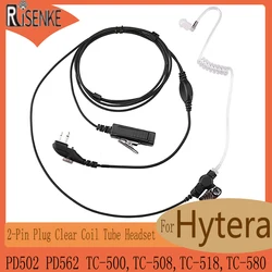 RISENKE-Earpiece for Hytera Walkie Talkie, 2-Pin Plug, Clear Coil, Tube Headset, PTT Mic, HYT, PD502, PD562, TC500,TC508,TC518