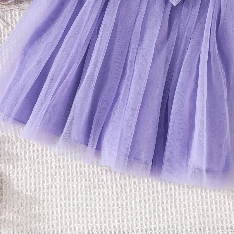 New 2024 Summer Girls Clothing Sets Kids Short Sleeve Lapel Purple Shirt Tops + Bow Gauze Skirt Children's Casual Clothes