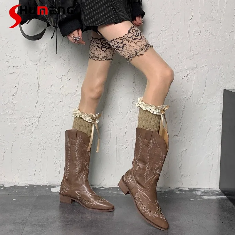 

Japanese Lolita Sweet Sexy Tights Woven Millennium Dream Transparent Floral Edge Layered Stockings Knitted Lace Edge Punk Women