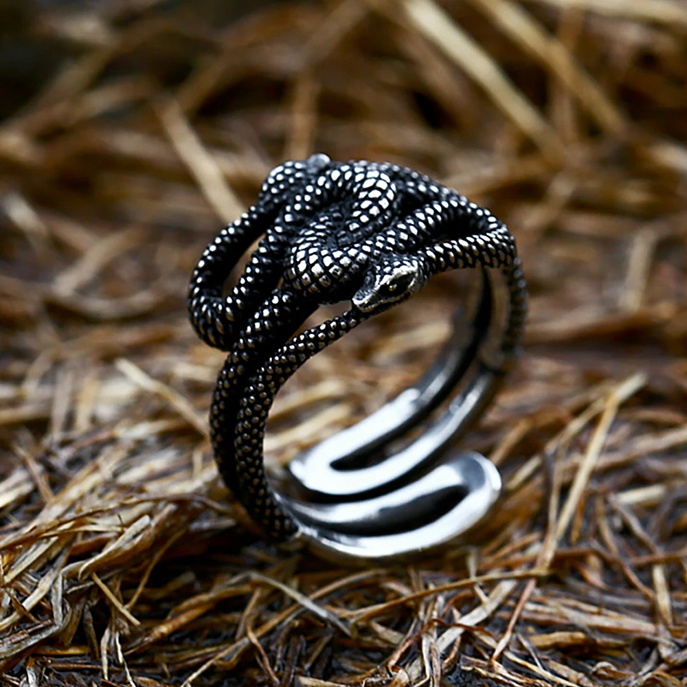 

Retro Stainless Steel Snake Ring For Men Women Punk Biker Adjustable Opening Animal Rings Fashion Viking Jewelry Gift Wholesale