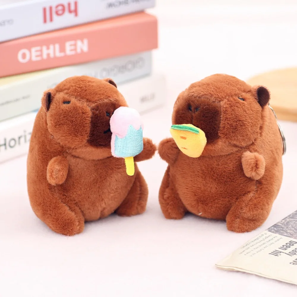 Kawaii Stuffed Animals Plush Capybara Keychain Snot-Pulling 12cm Fluffty Animal Doll Cute Cartoon School Bag Pendant