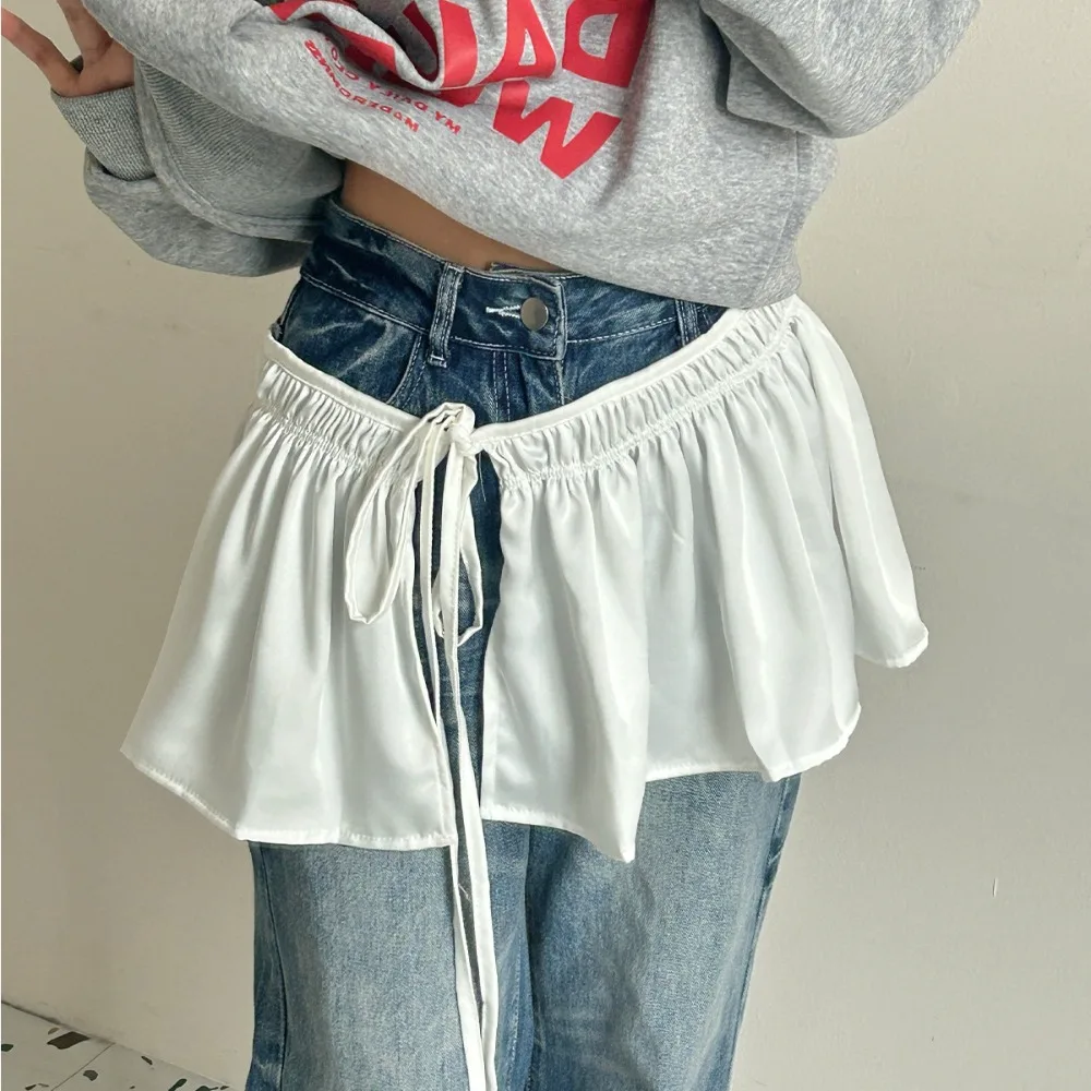 

Hip-hop Layer Outfits Skirt Shirt Extender Sweet Lace Up Hip Scarf Solid Color Y2K Ruffled Edge Waistband Waist Accessories