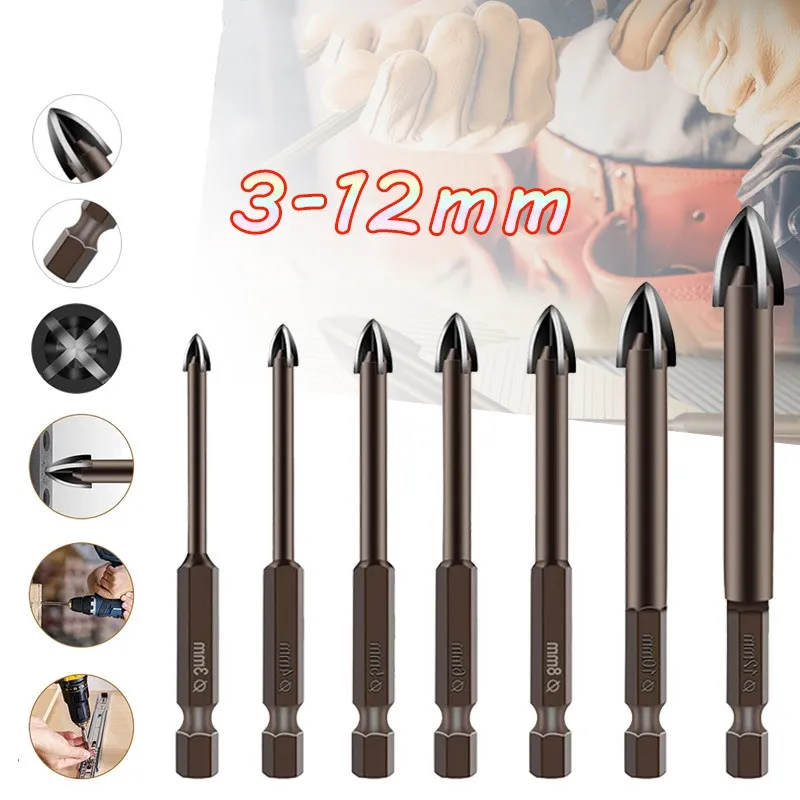 Tungsten Carbide Glass Drill Bit Set Alloy Carbide Point with 4 Cutting Edges Tile & Glass Cross Spear Head Drill Bits