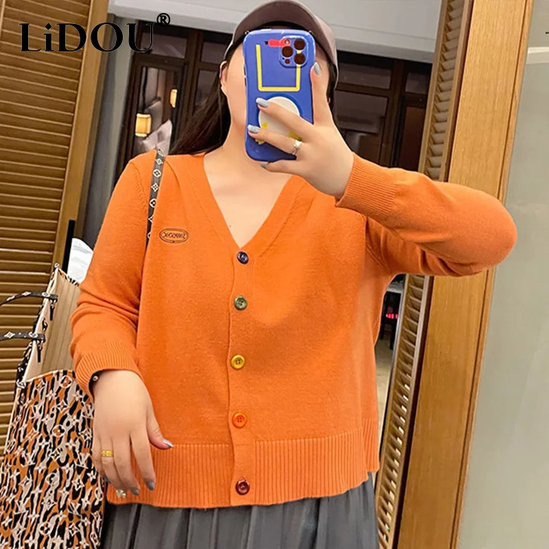 

Autumn Winter New Solid Color Plus Size Fashion Sweater Women Temperament Casual Design Button Lady Top Chic Oversized Clothes