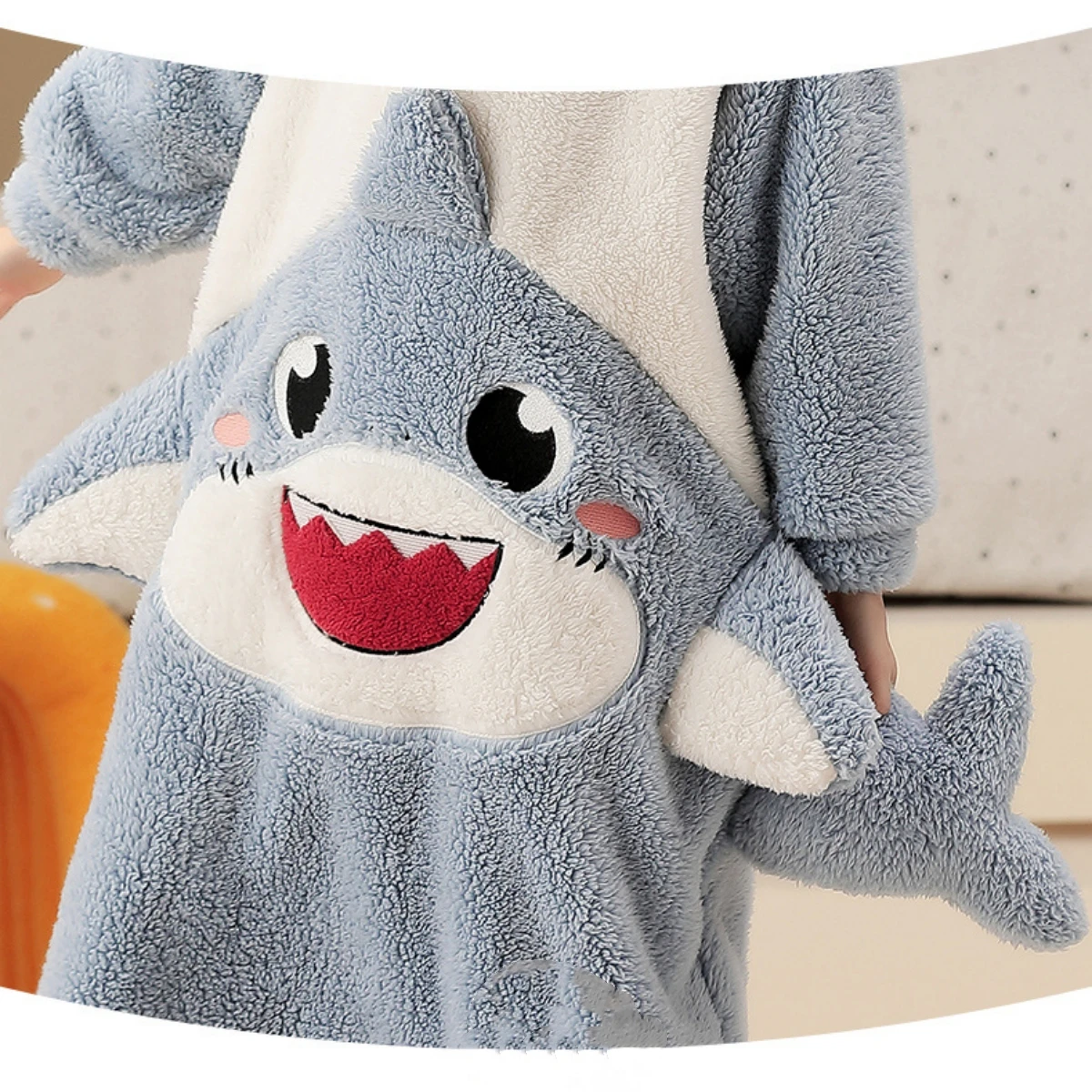 Unisex Kids Shark Animal Costume Cute Hooded One Piece Plush Pajamas Jumpsuit for Christmas Winter Sleepwear