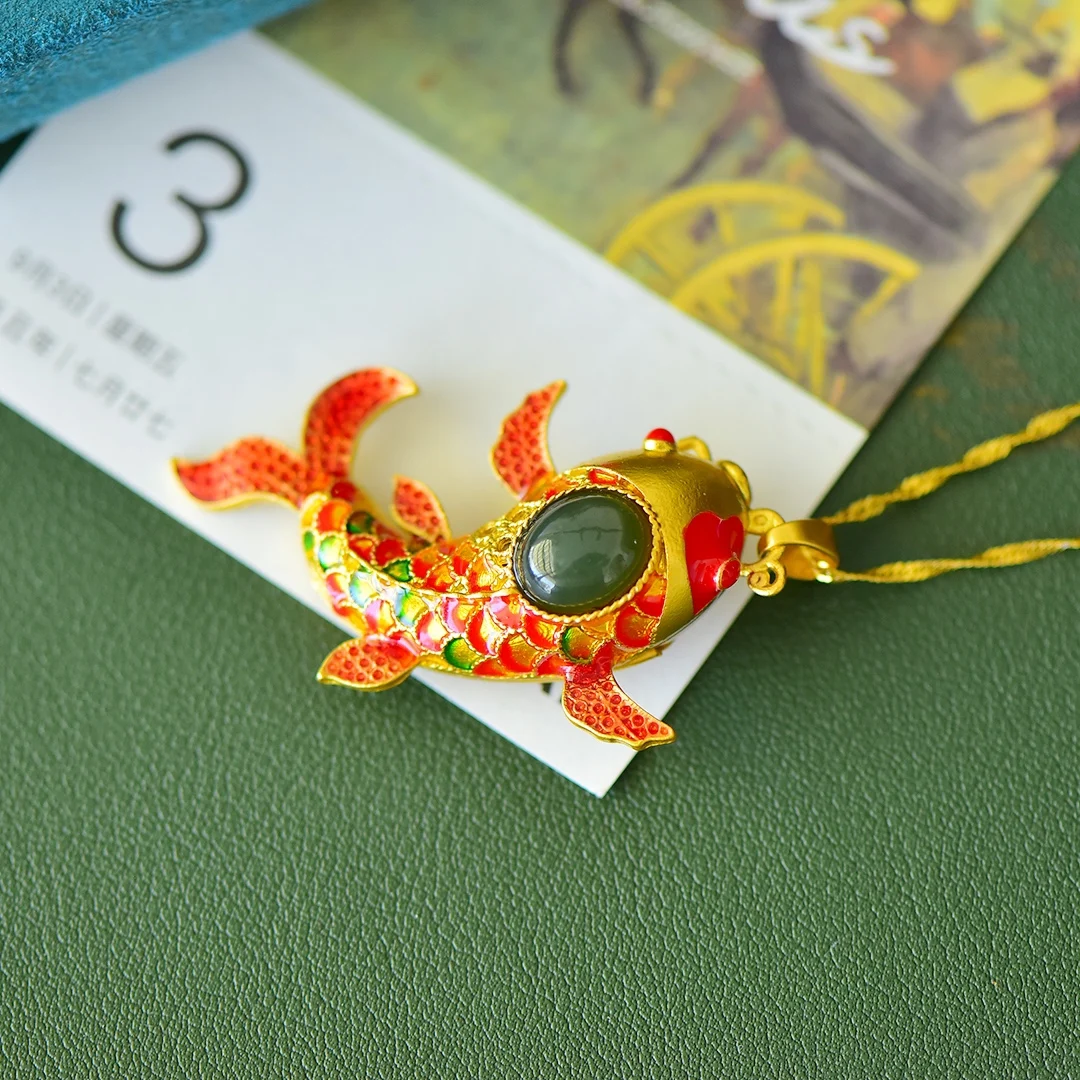 Natural, Hetian Jade, fish jump dragon enamel color, fashion earrings, pendants, wholesale
