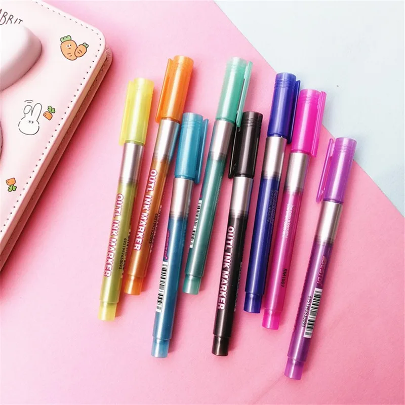 하이라이트 마커 펜, 이중 선 윤곽 펜, 8 색 셀프 윤곽 반짝이 쓰기 드로잉 펜, 카드용