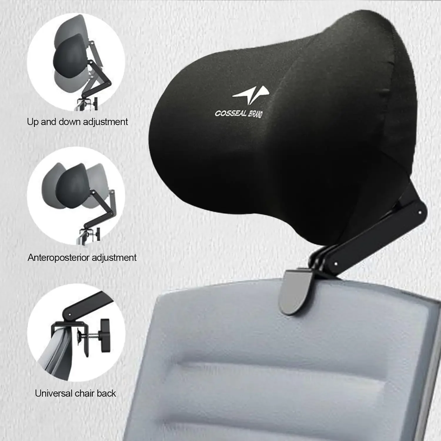 For Ergonomic Office Chair Headrest Attachment Universal, Sponge Head Pillow Adjustable Height & Angle, Upholstered Headrest GZ