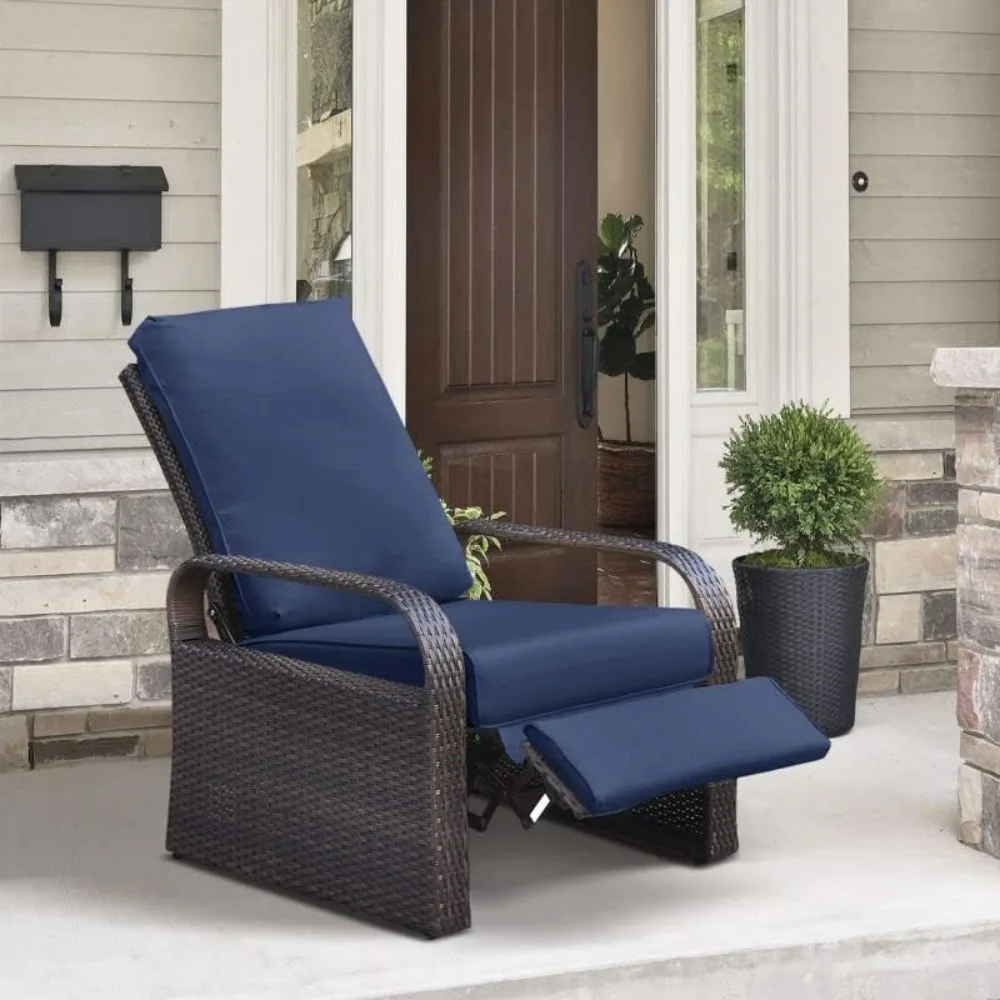 

Outdoor Wicker Adjustable Recliner Chair, Patio Relaxing Lounge Rattan Armchair with Cushions