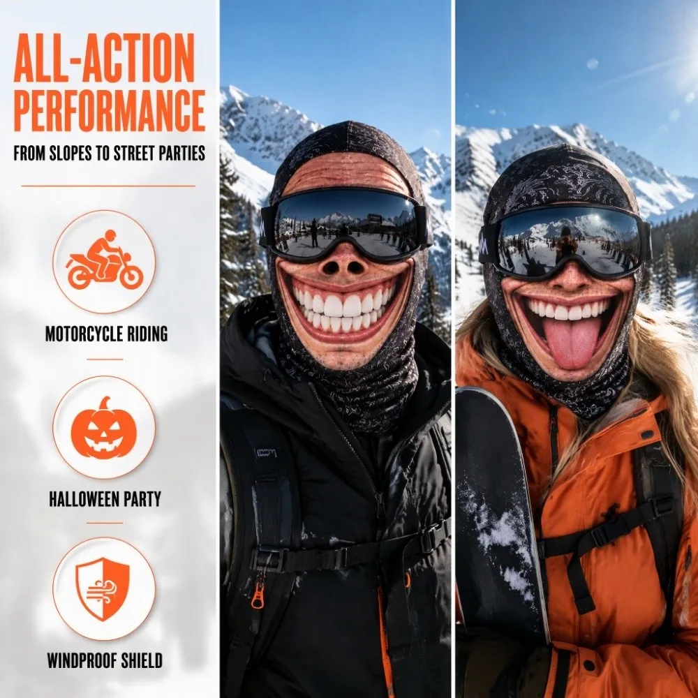 Unisex Size Funny Prank Mask 3D Print Funny Motorcycle Riding Mask Breathable Windproof Motorcycle Ski Face Mask Halloween Party