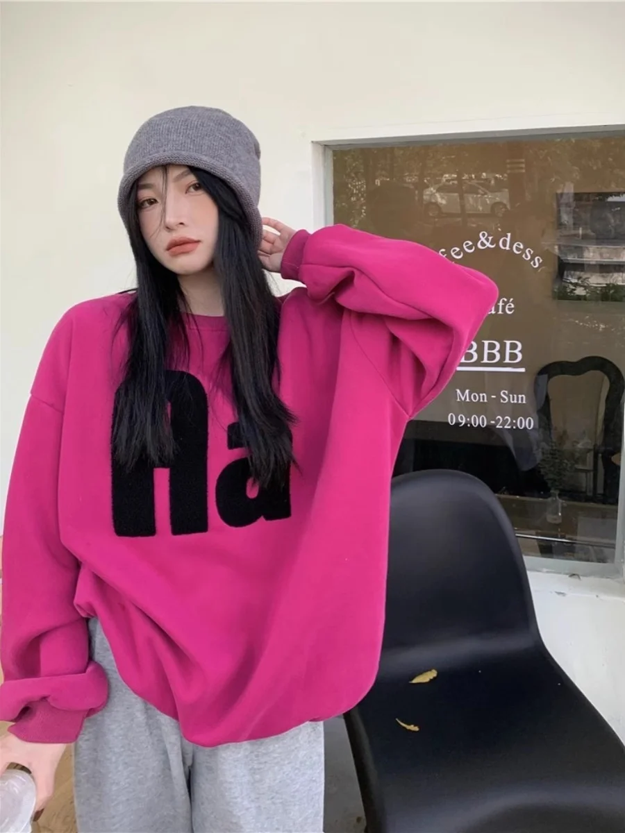 Plus maat 300 Pou oversized sweatshirt met voering voor dames in roze Koreaanse Sle Lazy Hong Kong Sle chique comfortabele top