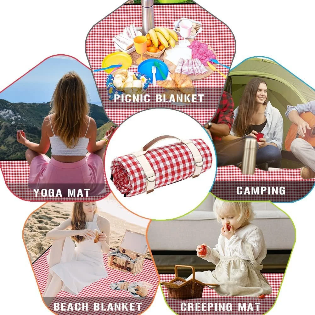 Waterproof Picnic Blanket with Carry Strap for Beach Mat or Family Outdoor Camping Party Large Picnic Outdoor Blanket