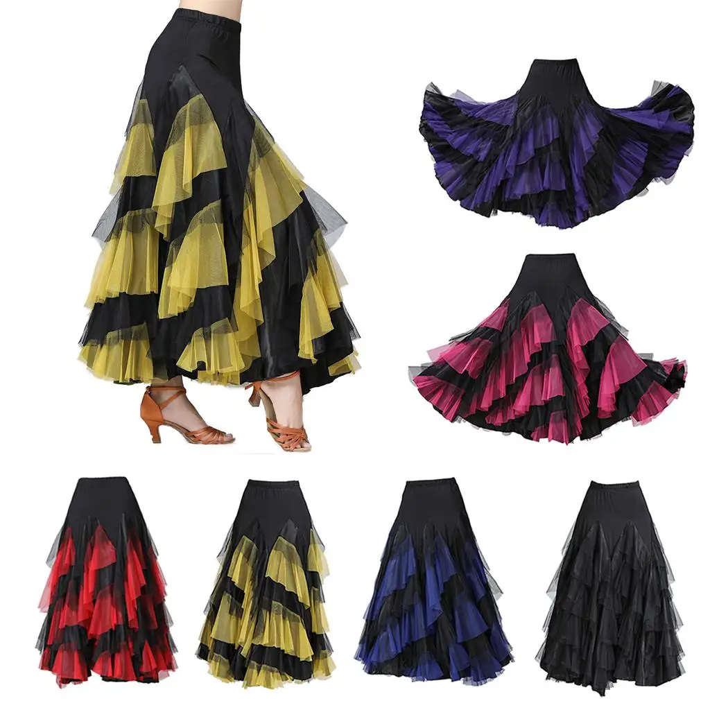 Latin Dance Dress Multi Layer Milk Silk Tango Skirt Ballroom Clothes for Standard Competition and Practice Wear
