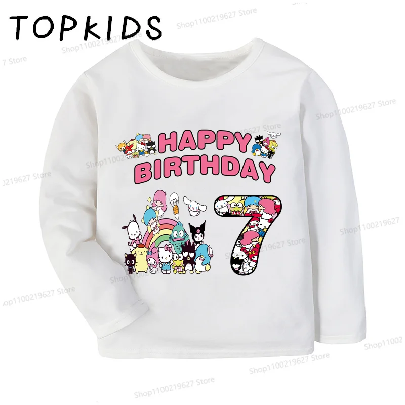 Sanrio Hello Kitty And Friends Girls Clothes Kids T shirt 1 2 3 4 5 6 7 8 9 Years Birthday Number Long Sleeve Baby Boys T-Shirts