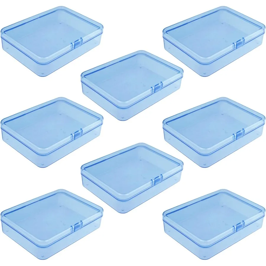 

8 Pieces Rectangular Plastic Boxes Empty Storage Organizer Containers with Hinged Lids for Small Items and Other Craft Projects