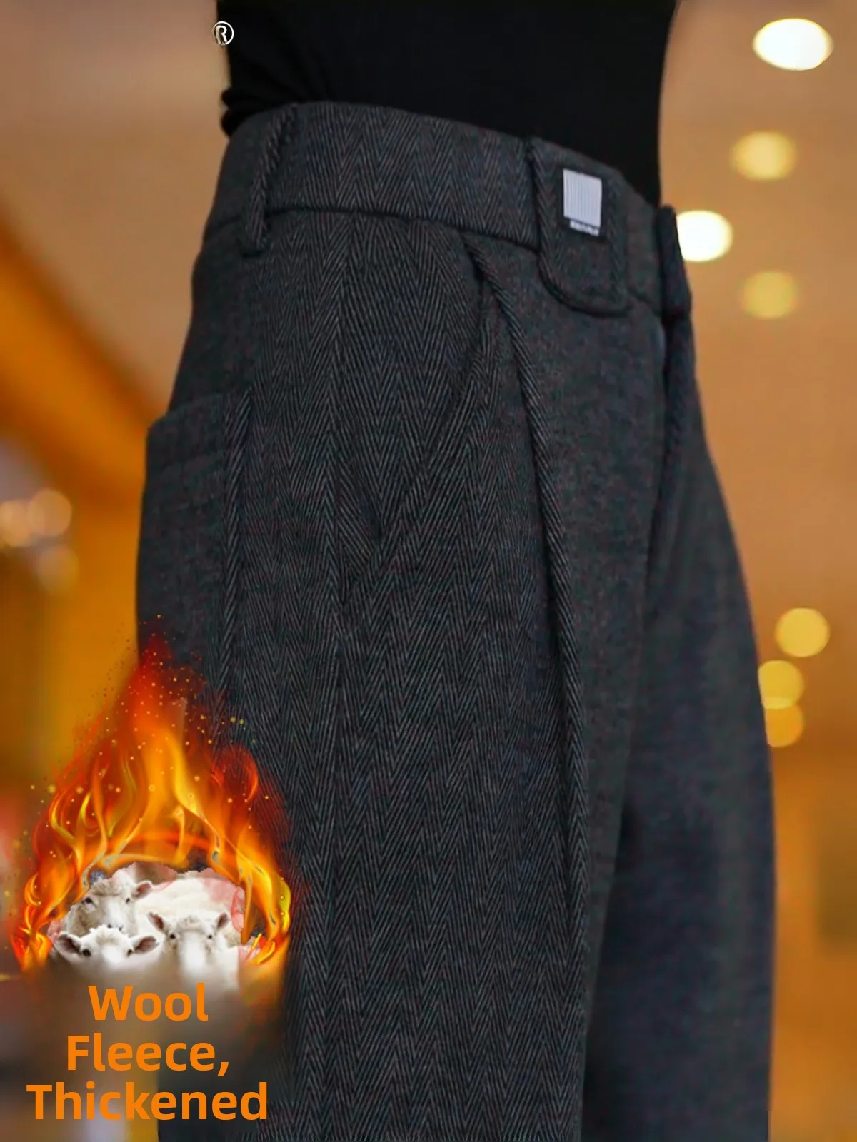 

Мужские шерстяные повседневные брюки с утепленной флисовой подкладкой, свободные прямые брюки, зимние модные удобные брюки из смесового полиэстера