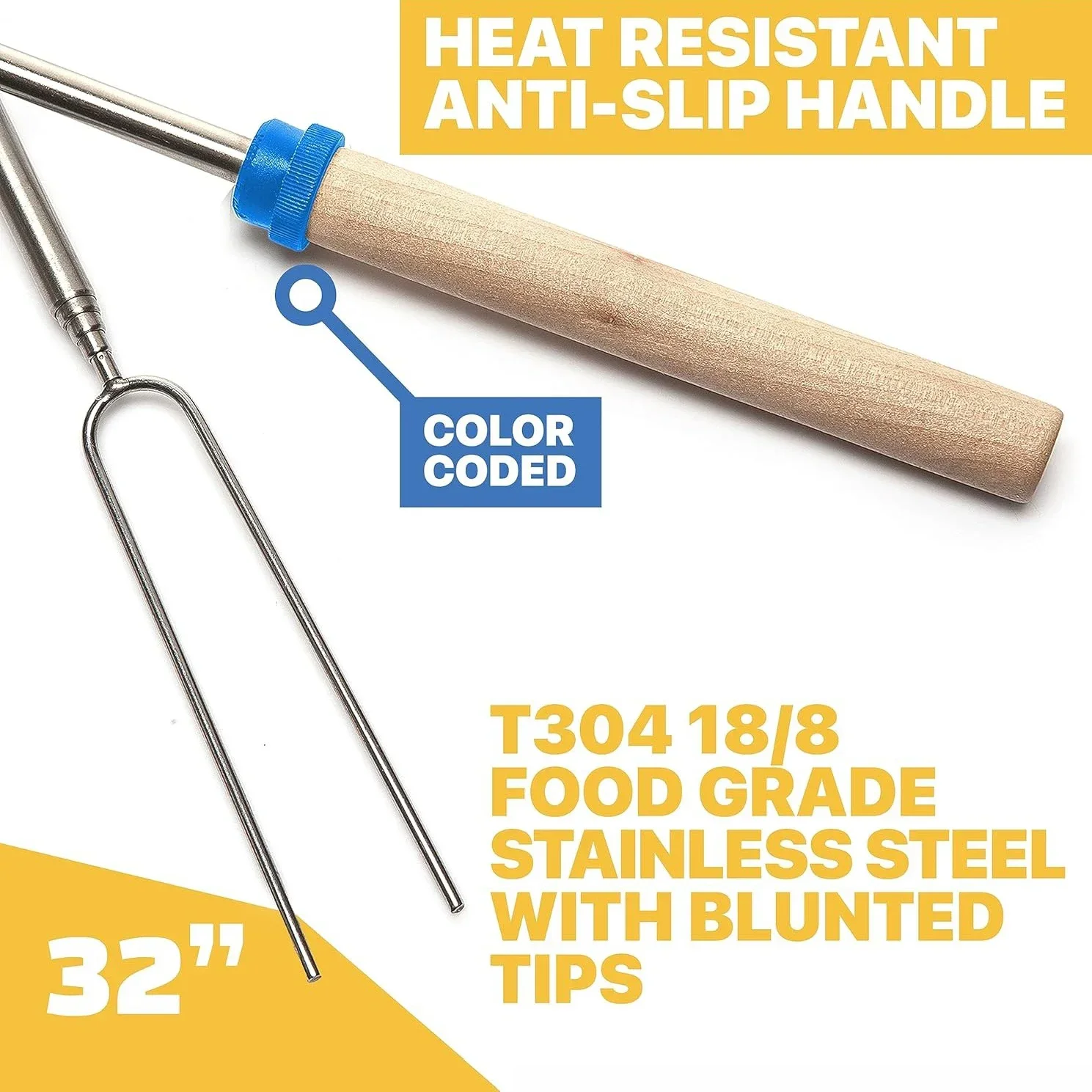 Stainless Steel Roasting Sticks for Fire Pit Long-Marshmallow Roasting Kit-Smore Skewer Hot Fork Campfire Cooking Smores Stick