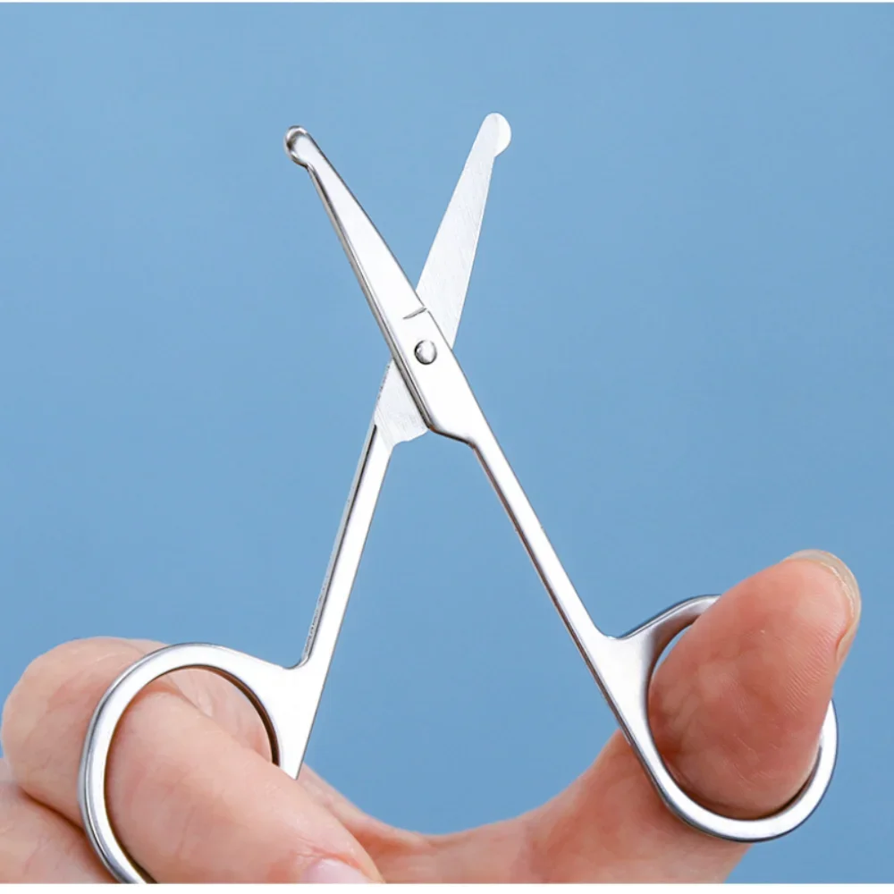 Heallor Silver Nose Hair Mini Small Scissors Eyelashes Facial Hair Straight Round Tips For Eyebrows Nail Beards Manicure Stainle