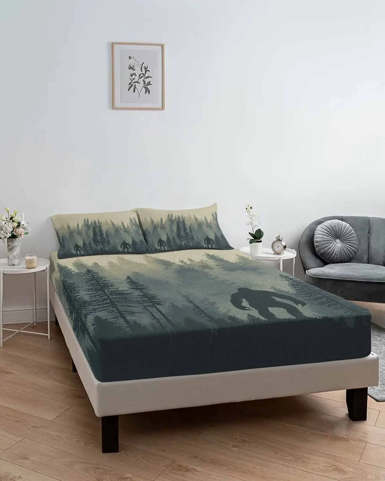 

Forest Trees Chimpanzees Queen Size Bed Mattress Fitted sheet Elastic Rubber Band Non-slip Bed Sheet Pillowcase Set