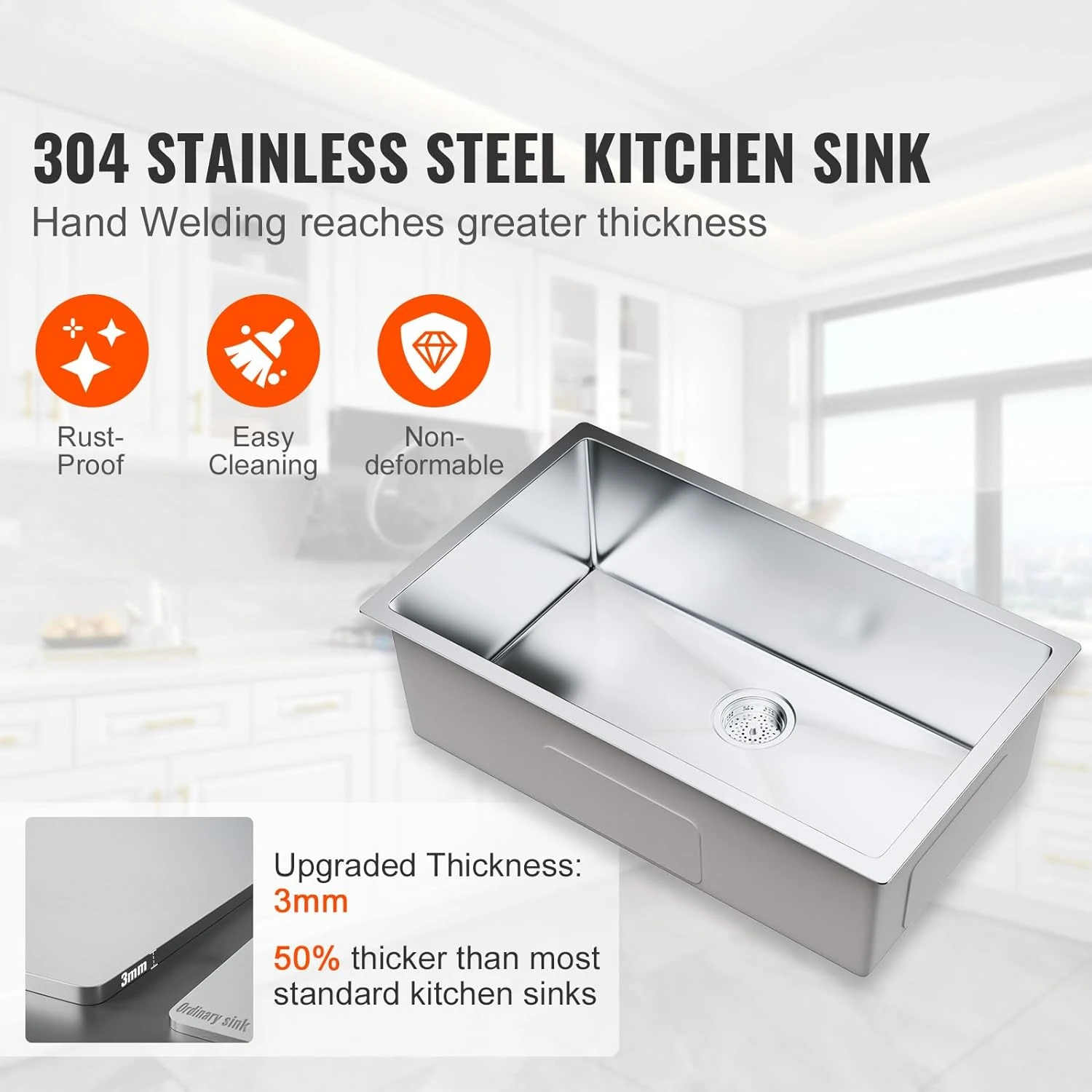 304 Stainless Steel Undermount Sinks For Kitchen Sink Undercounter Single Bowl Sinks With Accessories Prep Kitchens Utensils