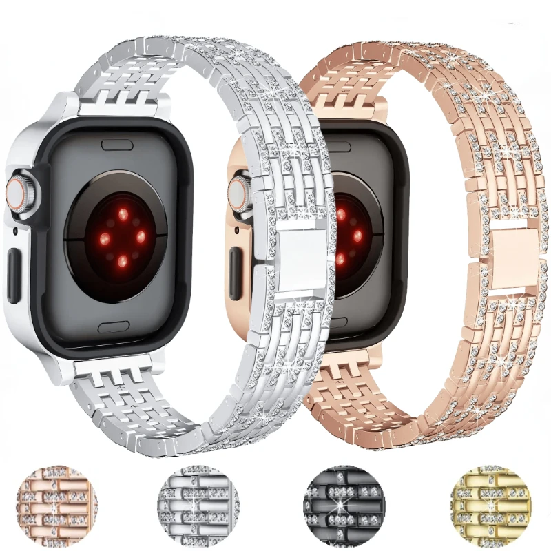 

Diamond Case+Metal Strap For Apple Watch Band 45mm 41mm 44mm 40mm Women Bracelet band iWatch 8 7 6 5 4 SE Protective Shell Belt