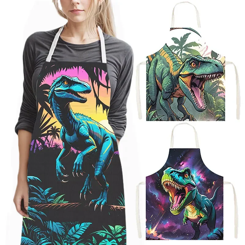 Cute Dinosaur Print Kitchen Apron T-rex Skeleton Women Men Baking Home Cleaning Clothing Chef Waiter Cooking Pinafore Gift