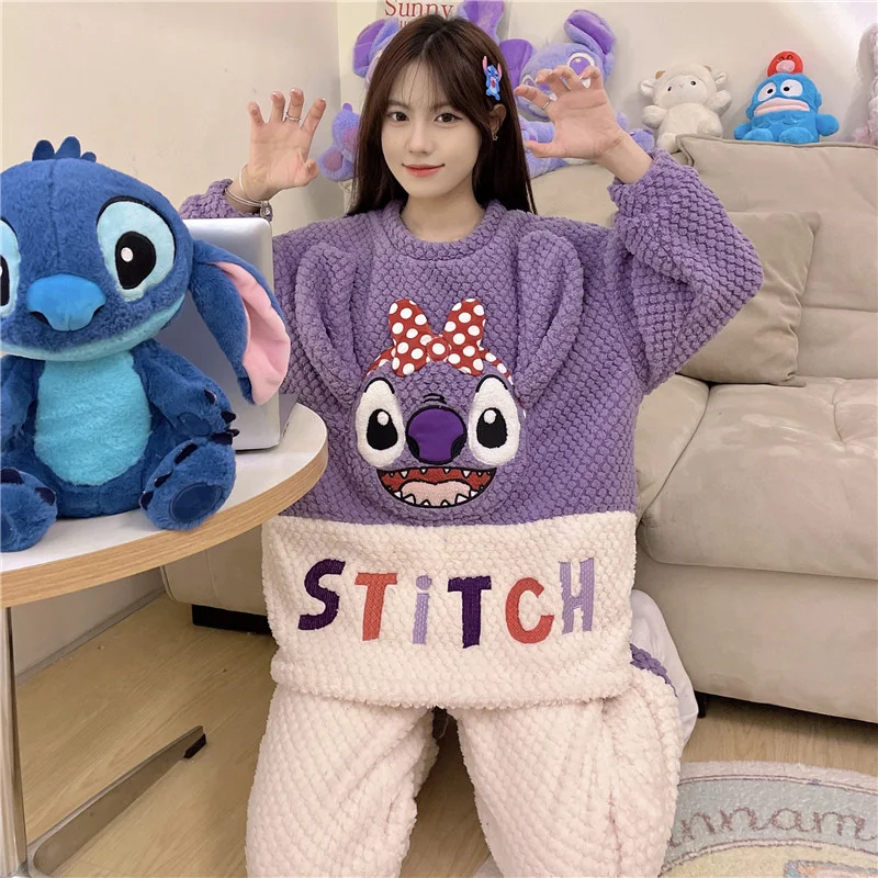 Disney schattige pyjama winterwarme en comfortabele tweedelige set Stitch loungewear Disney loungewear schattige Stitch pyjama