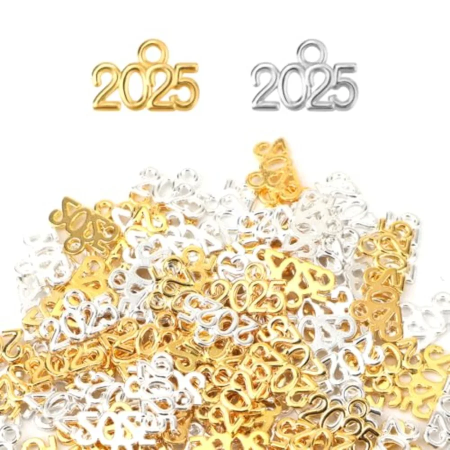 

120pcs 2025 Year Charms 0.51x0.32 Inch Mini 2025 Signet Charms Zinc Alloy 2025 Pendant Graduation Tassel Charms for DIY New Yea