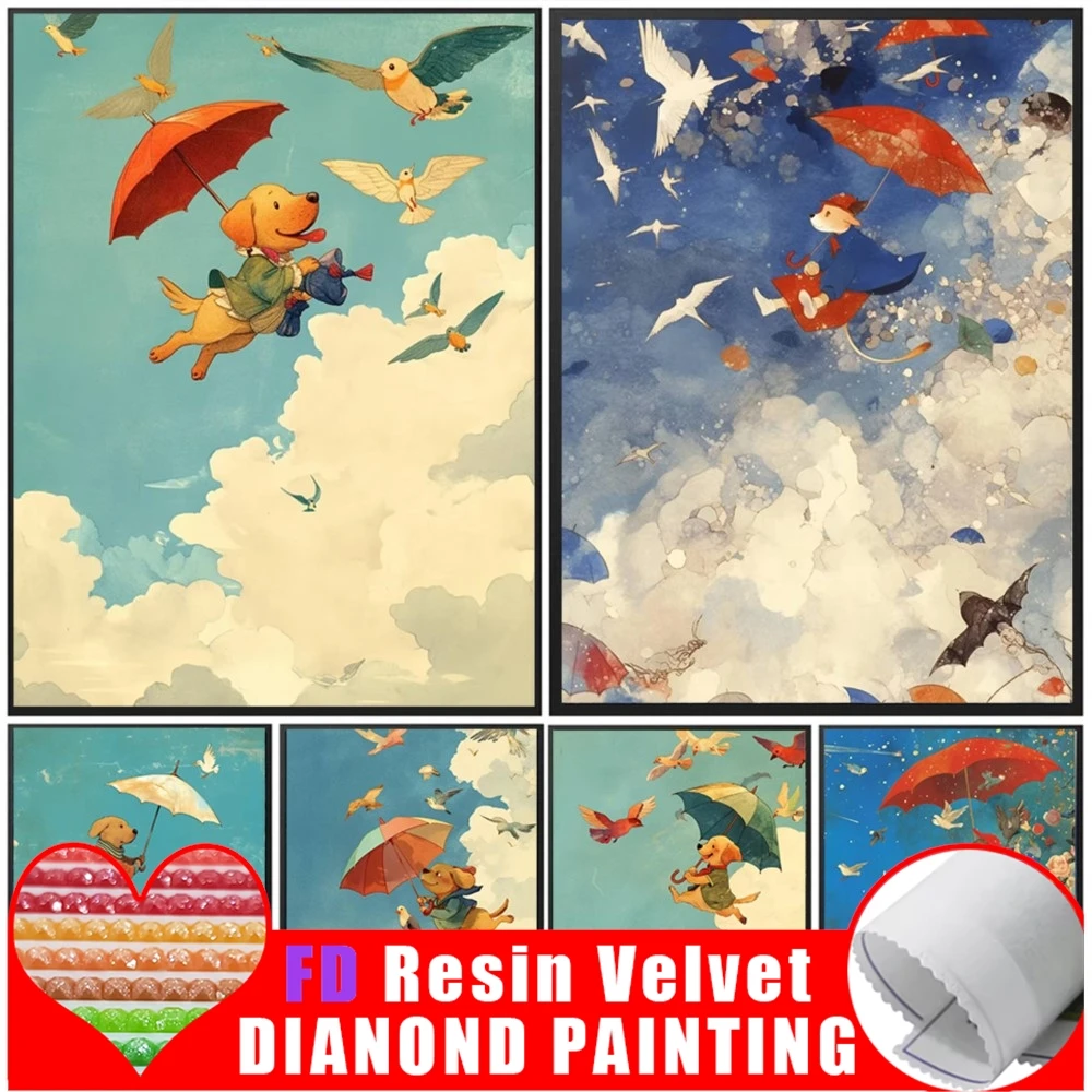 FD الراتنج الكرتون تحلق الكلب الماس اللوحة الحيوان كامل مربع الماس الفسيفساء المشهد مجموعة جديدة 2024 ديكور المنزل هدية #1