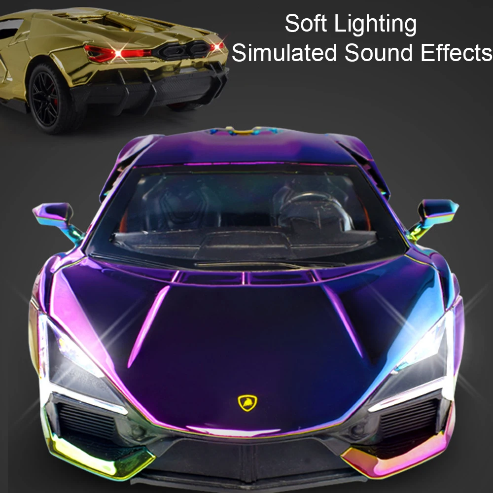 1:24 Revuelto 럭셔리카 로고 장난감 모델 합금 다이캐스트 베네노 슈퍼카, 사운드 라이트 풀 백 도어 오픈 모델, 어린이 선물