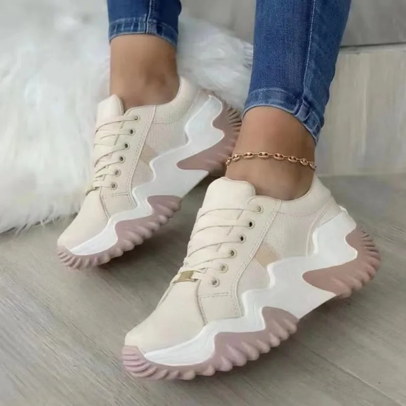 Sapatilhas de plataforma vulcanizada respirável para mulheres, sapatos de lona casual, fundo grosso, topo baixo, tamanho grande, verão