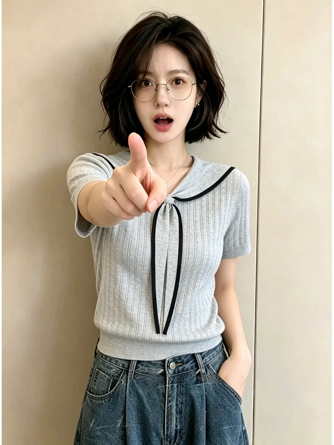 

Korean Style Slim Fit Short Sleeve Knitted Shirt Women's Summer New Navy Collar Trendy Slimming Ageless Top Fashionable